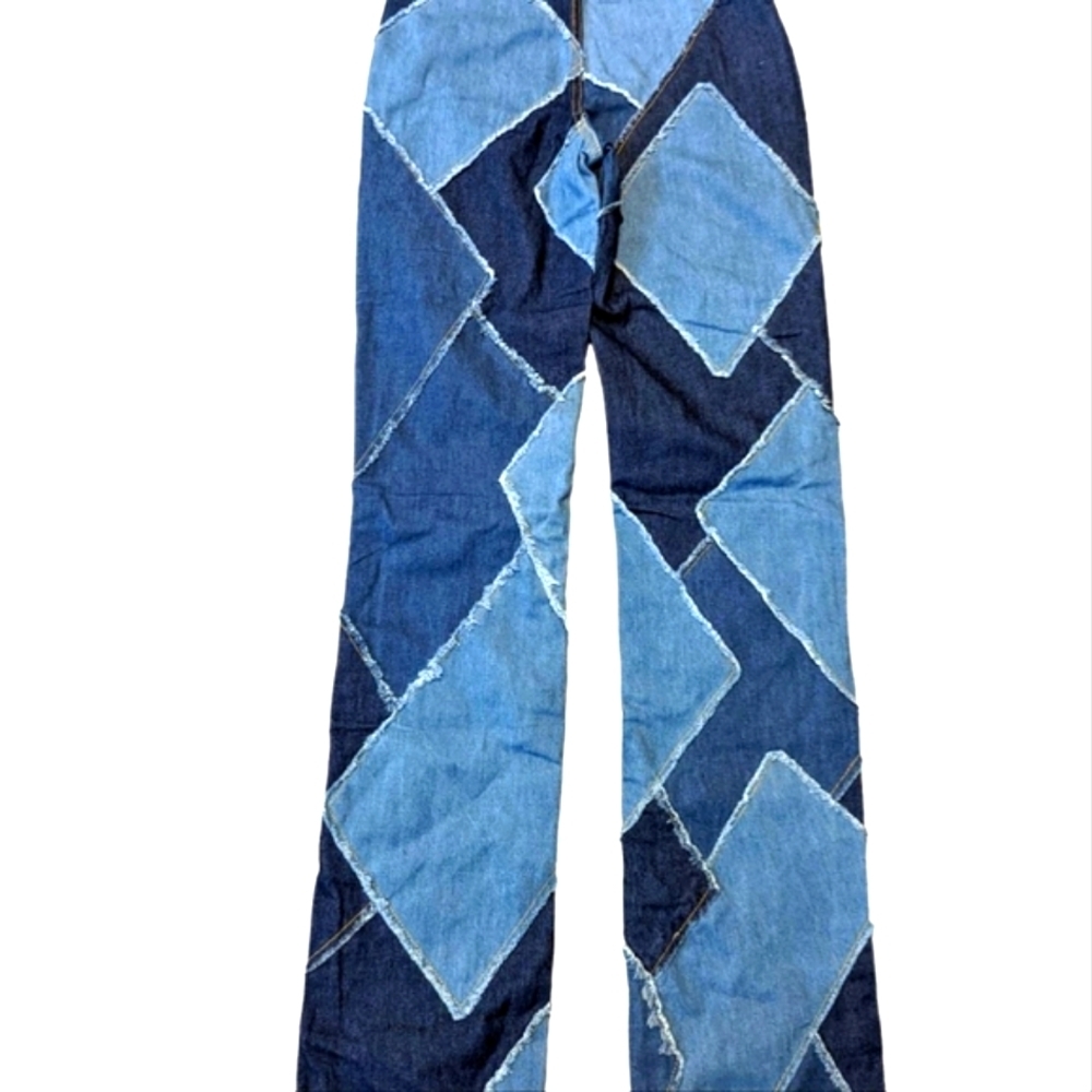 **SOLD** NEW JARED LOW RISE DIAMOND Y2K PATCHWORK JEANS Size 24 - Picture 7 of 11
